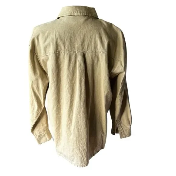 Jane Ashley Tan Silver Embroidered Linen Blend Shacket Shirt Women’s Large - Picture 3 of 14
